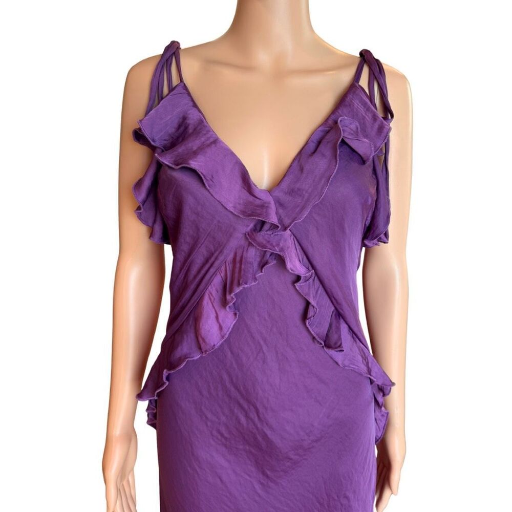 Steve Madden Adalina Purple Silky Ruffle Maxi Dress Medium Formal Wedding Guest - Picture 3 of 6